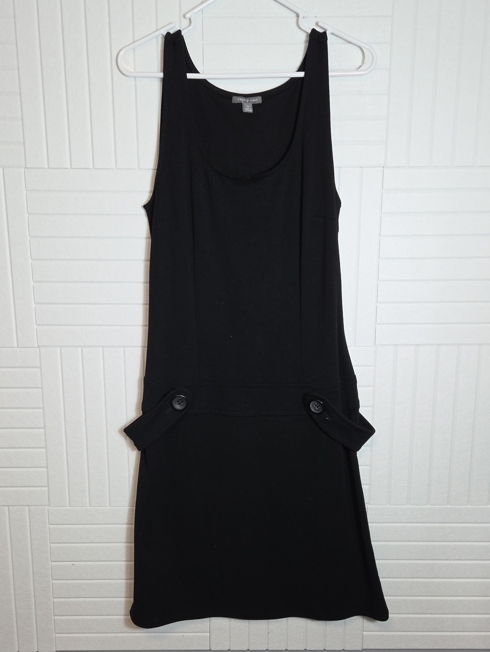 Vintage Y2K Apt 9 Black Stretch Scoop Neck Drop Waist Button Detail Dress M